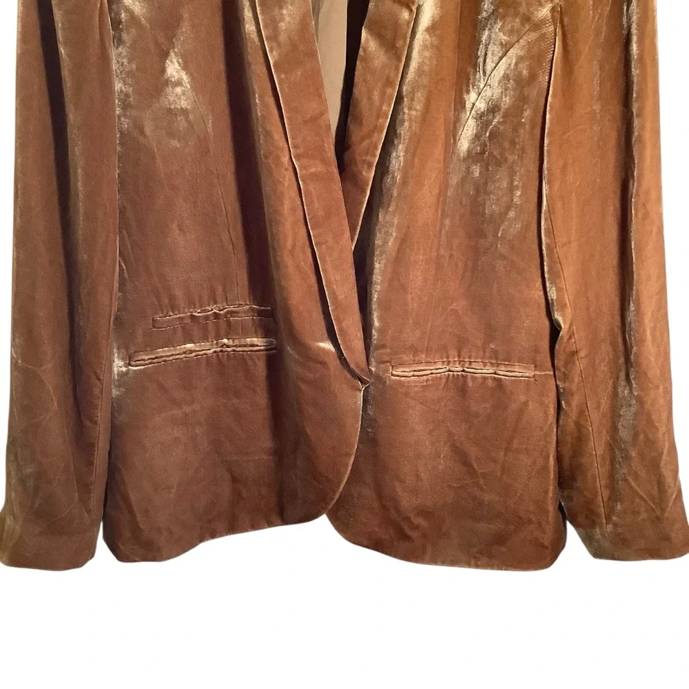 Garnet Hill Luxurious Tan Velvet Blazer Jacket Lined - Picture 4 of 8